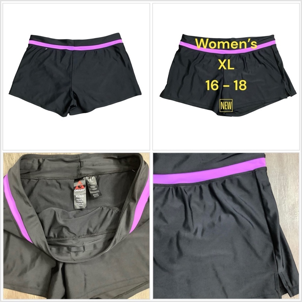 Gerry XL 1X 16 18 Swim Trunks Boxers Black Purple Swimwear Boardshort Shorts New